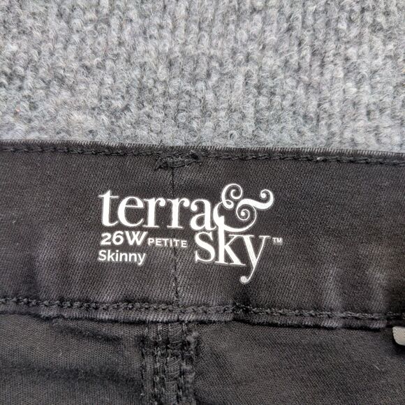 Terra & Sky Women's Skinny Leg Jeans Black 26W Petite Denim 5-Pocket - Picture 8 of 11